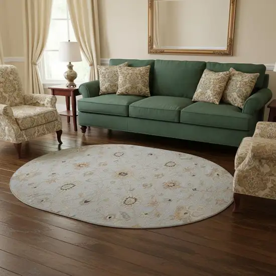 8' Gray Copper And Silver Floral Washable Round Rug With UV Protection Photo 2