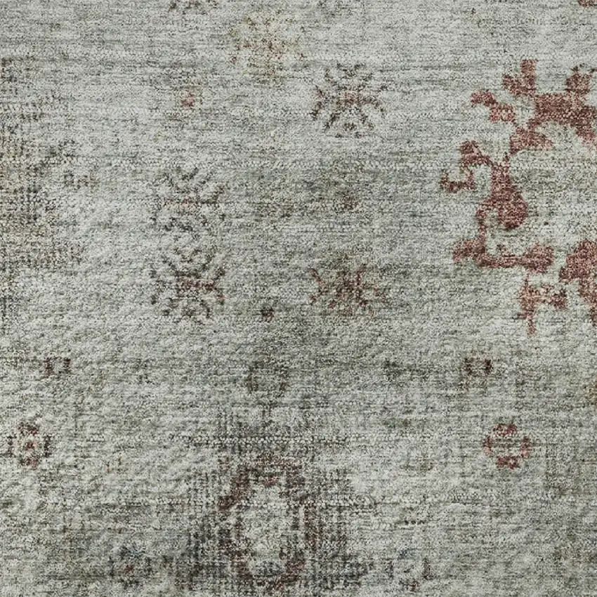 8' Gray Copper And Silver Oriental Washable Round Rug With UV Protection Photo 9