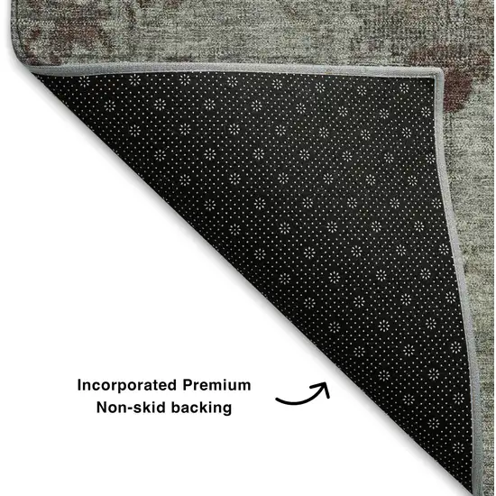 8' Gray Copper And Silver Oriental Washable Round Rug With UV Protection Photo 6