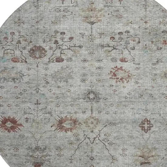 8' Gray Copper And Silver Oriental Washable Round Rug With UV Protection Photo 3