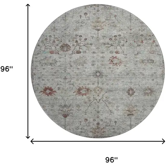 8' Gray Copper And Silver Oriental Washable Round Rug With UV Protection Photo 9