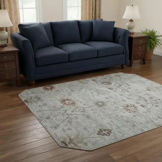 8' Gray Copper And Silver Oriental Washable Round Rug With UV Protection Photo 2