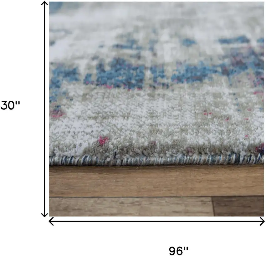 8' Gray Cream Red Blue Purple Pink And Ivory Abstract Hand Carved Handmade Area Rug Photo 6