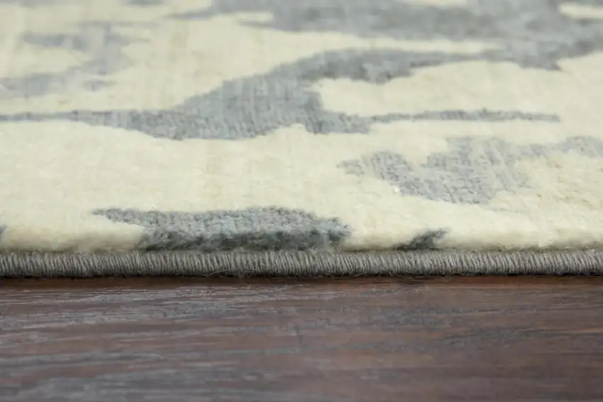 8' Gray Cream Yellow And Teal New Zealand Lambs Wool Abstract Hand Carved Handmade Area Rug Photo 1
