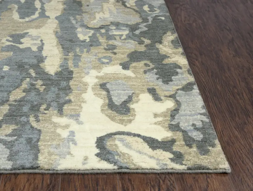 8' Gray Cream Yellow And Teal New Zealand Lambs Wool Abstract Hand Carved Handmade Area Rug Photo 3