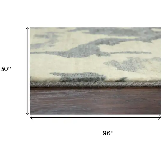 8' Gray Cream Yellow And Teal New Zealand Lambs Wool Abstract Hand Carved Handmade Area Rug Photo 6