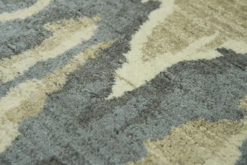8' Gray Cream Yellow And Teal New Zealand Lambs Wool Abstract Hand Carved Handmade Area Rug Photo 4