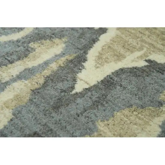 8' Gray Cream Yellow And Teal New Zealand Lambs Wool Abstract Hand Carved Handmade Area Rug Photo 4