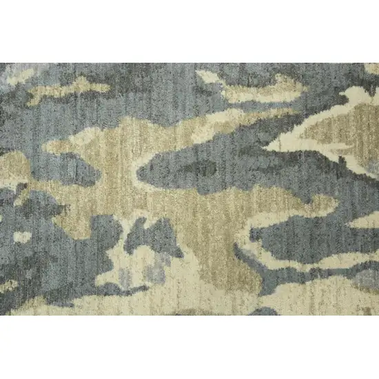 8' Gray Cream Yellow And Teal New Zealand Lambs Wool Abstract Hand Carved Handmade Area Rug Photo 5