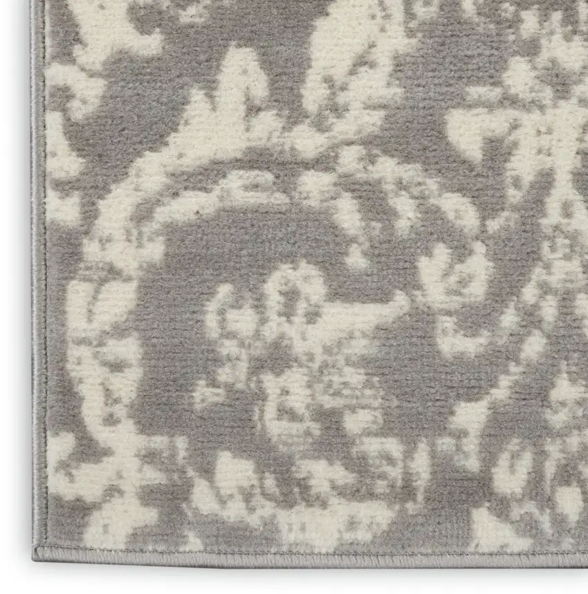 7' Gray Damask Power Loom Runner Rug Photo 9