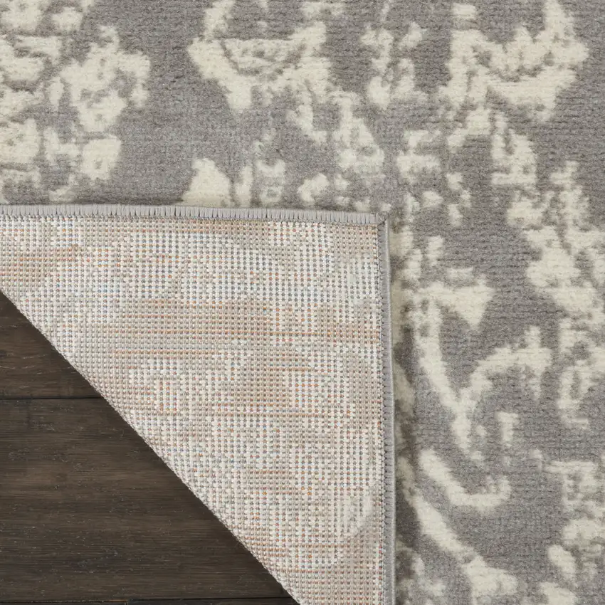 7' Gray Damask Power Loom Runner Rug Photo 8