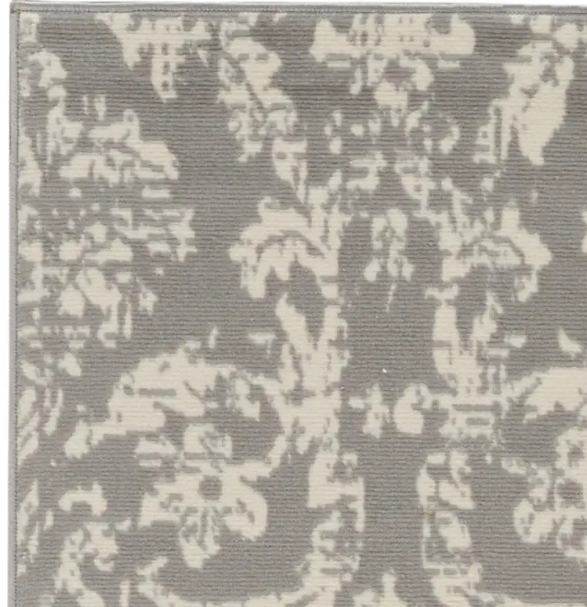 7' Gray Damask Power Loom Runner Rug Photo 3