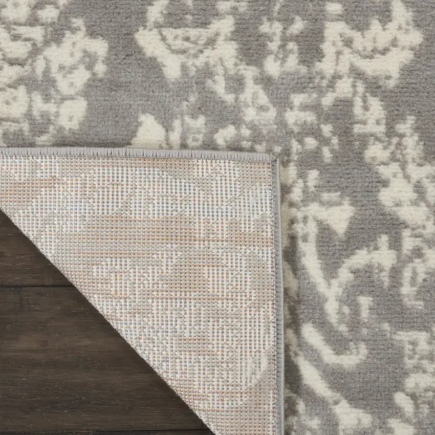 7' Gray Damask Power Loom Runner Rug Photo 5