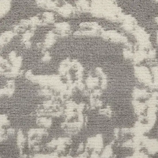 7' Gray Damask Power Loom Runner Rug Photo 3