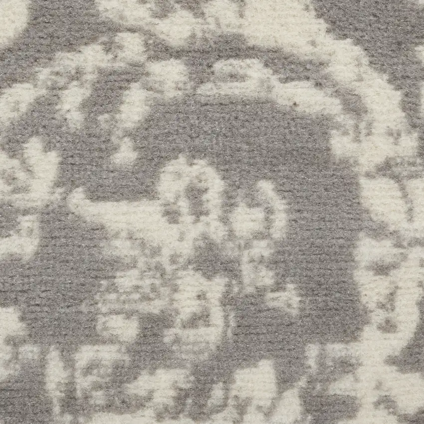 7' Gray Damask Power Loom Runner Rug Photo 3