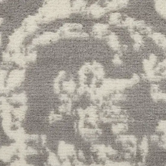 7' Gray Damask Power Loom Runner Rug Photo 4