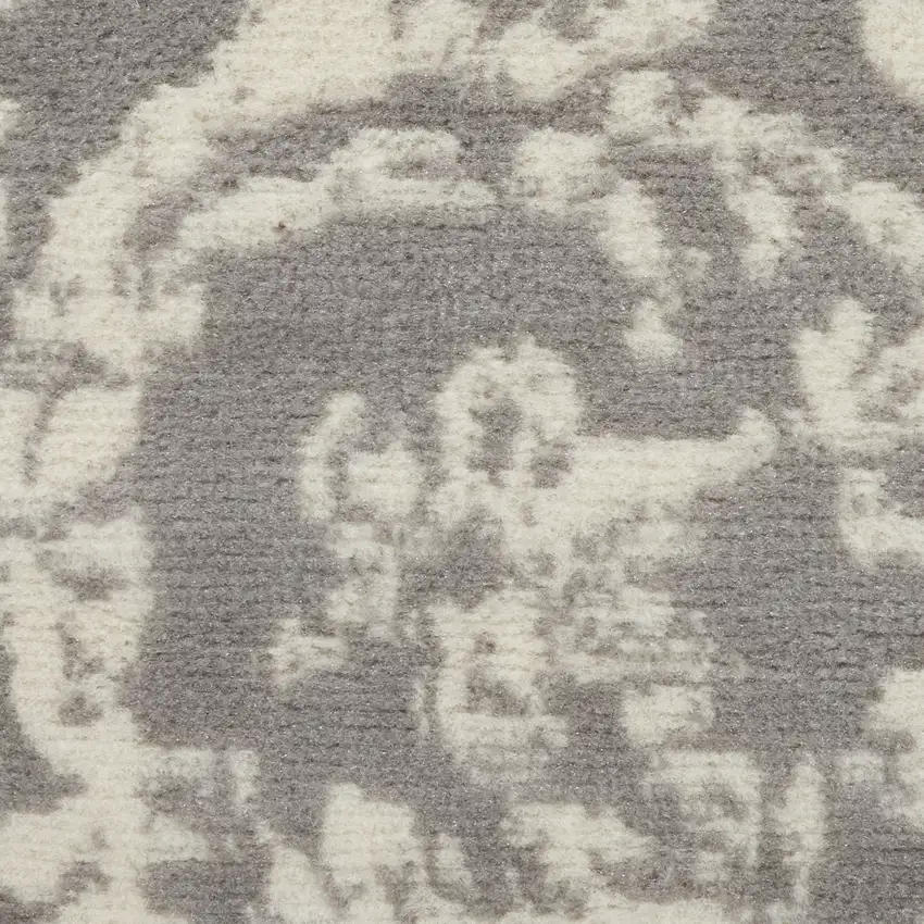 7' Gray Damask Power Loom Runner Rug Photo 4