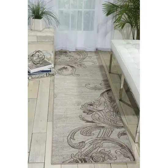 8' Gray Damask Runner Rug Photo 1