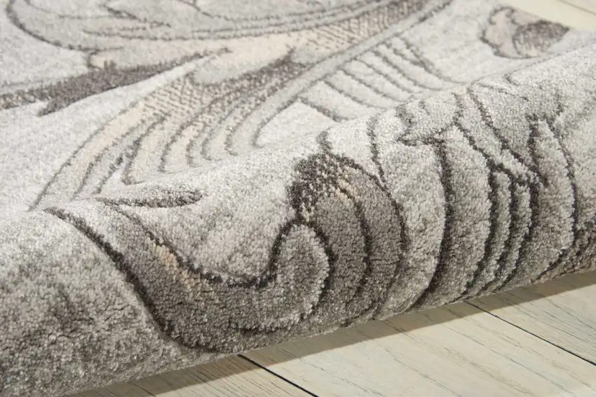 8' Gray Damask Runner Rug Photo 3