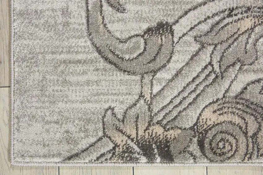 8' Gray Damask Runner Rug Photo 2