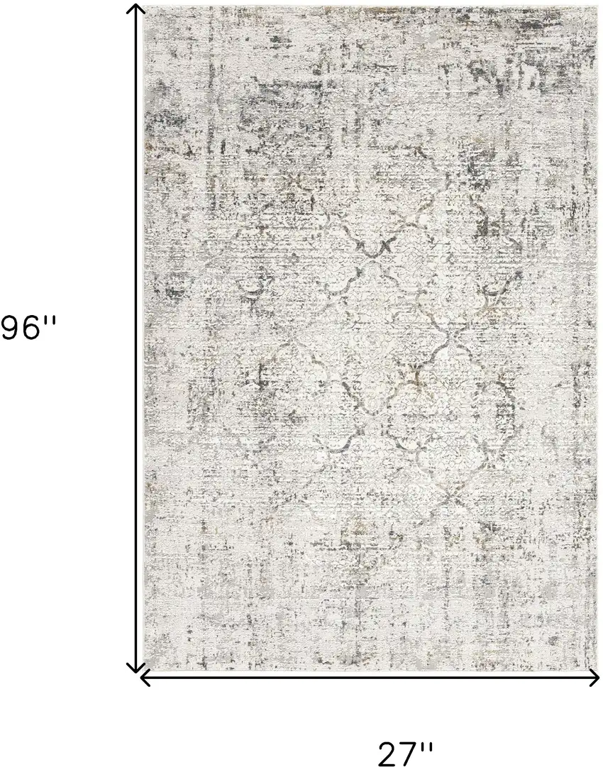 8' Gray Damask Washable Non Skid Area Rug Photo 8