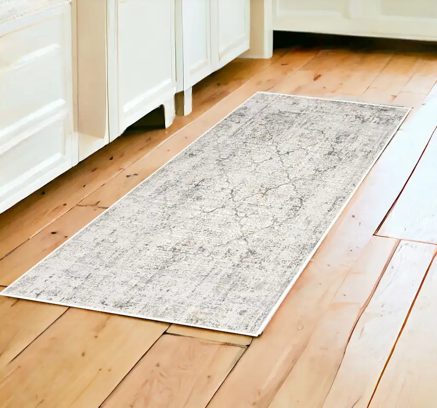 8' Gray Damask Washable Non Skid Area Rug Photo 1