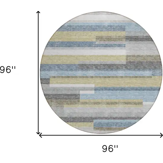 8' Gray Denim Blue And Sky Blue Round Striped Washable Indoor Outdoor Area Rug Photo 9