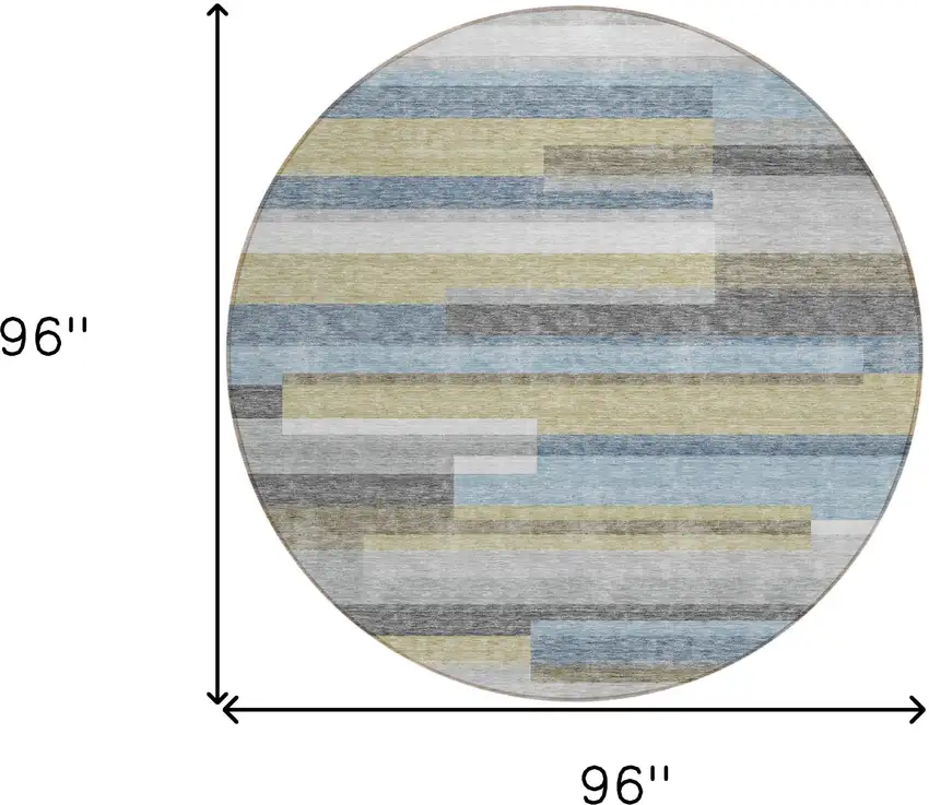 8' Gray Denim Blue And Sky Blue Round Striped Washable Indoor Outdoor Area Rug Photo 9