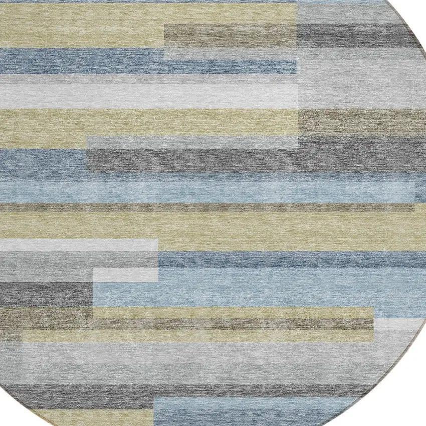 8' Gray Denim Blue And Sky Blue Round Striped Washable Indoor Outdoor Area Rug Photo 5