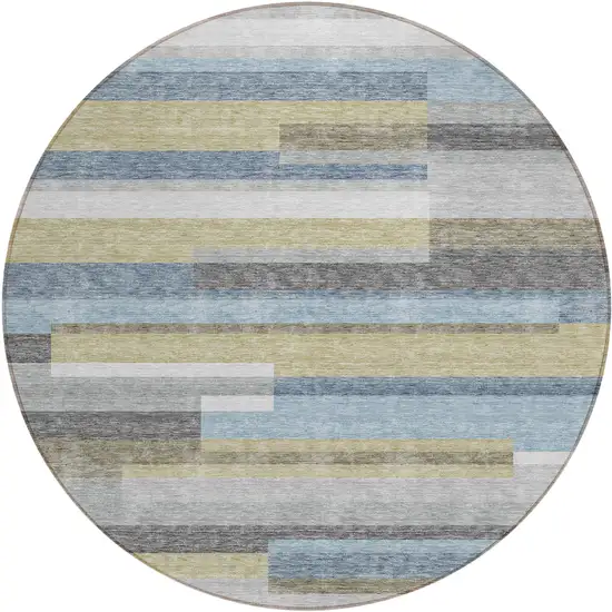 8' Gray Denim Blue And Sky Blue Round Striped Washable Indoor Outdoor Area Rug Photo 1