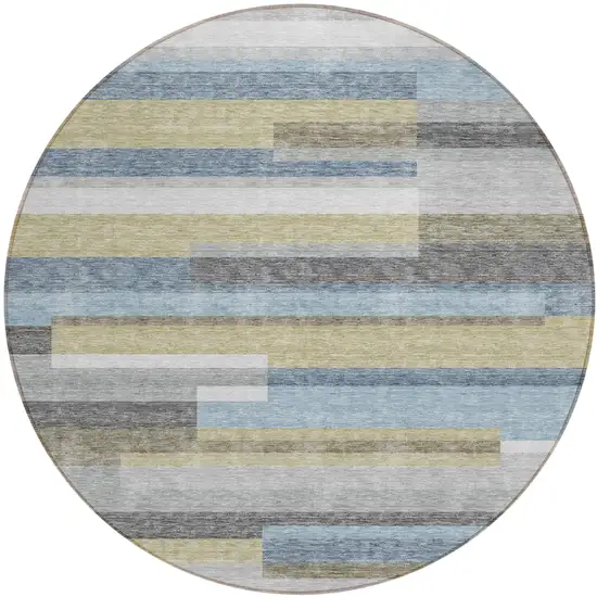 8' Gray Denim Blue And Sky Blue Round Striped Washable Indoor Outdoor Area Rug Photo 1