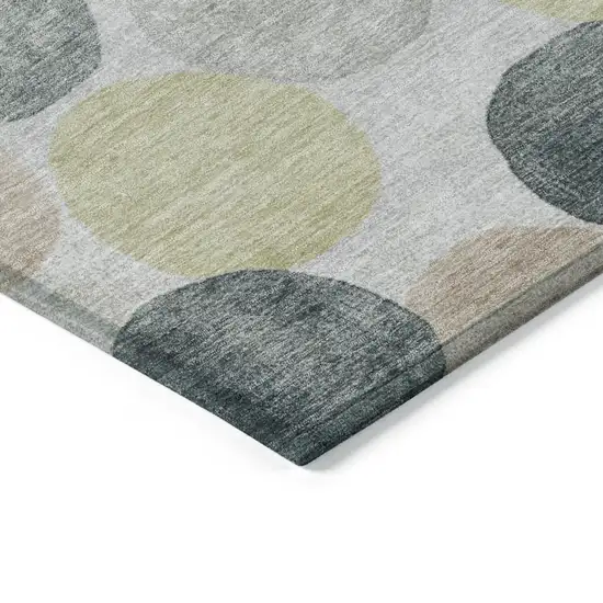 8' Gray Fern Green And Gold Round Geometric Washable Indoor Outdoor Area Rug Photo 7