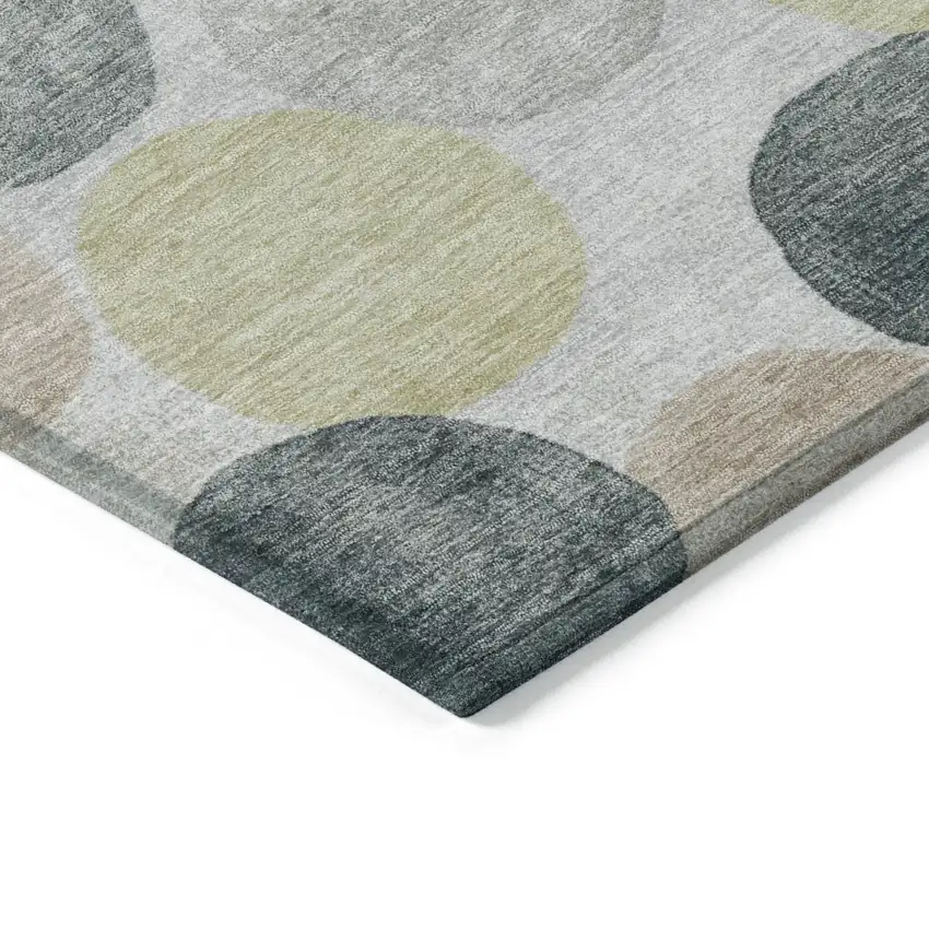 8' Gray Fern Green And Gold Round Geometric Washable Indoor Outdoor Area Rug Photo 7