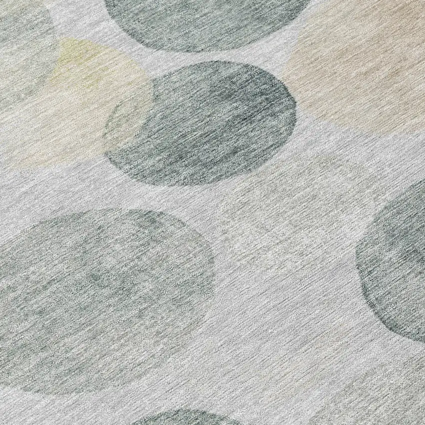 8' Gray Fern Green And Gold Round Geometric Washable Indoor Outdoor Area Rug Photo 9