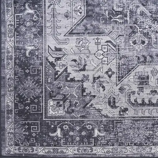 10' Gray Floral Distressed Runner Rug Photo 3