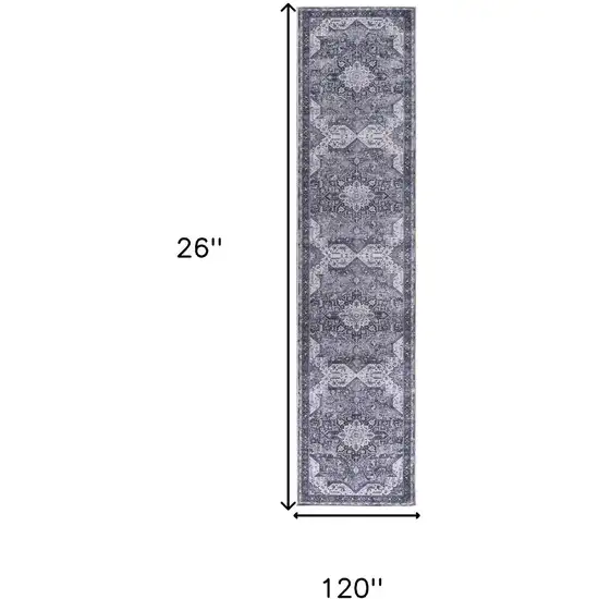 10' Gray Floral Distressed Runner Rug Photo 3