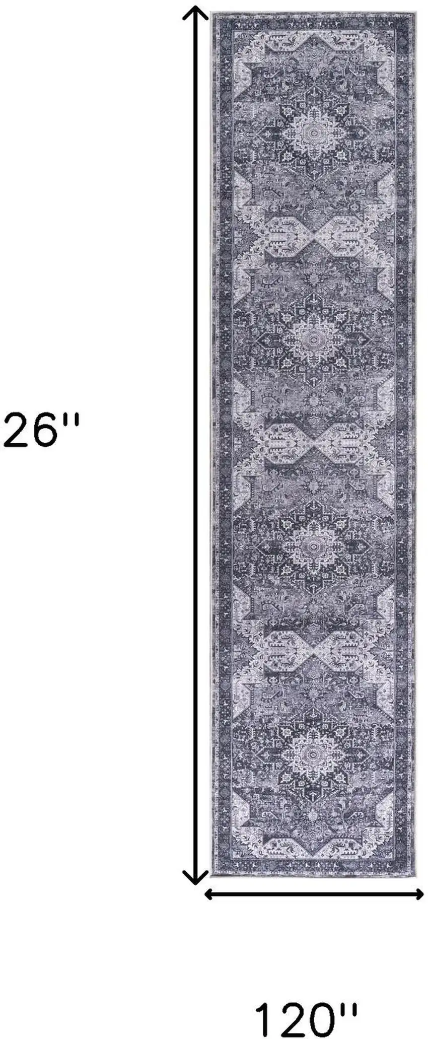 10' Gray Floral Distressed Runner Rug Photo 3
