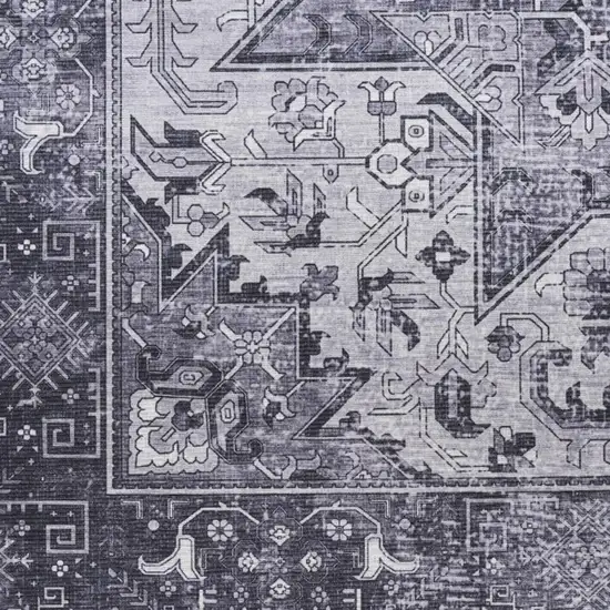 10' Gray Floral Distressed Runner Rug Photo 2