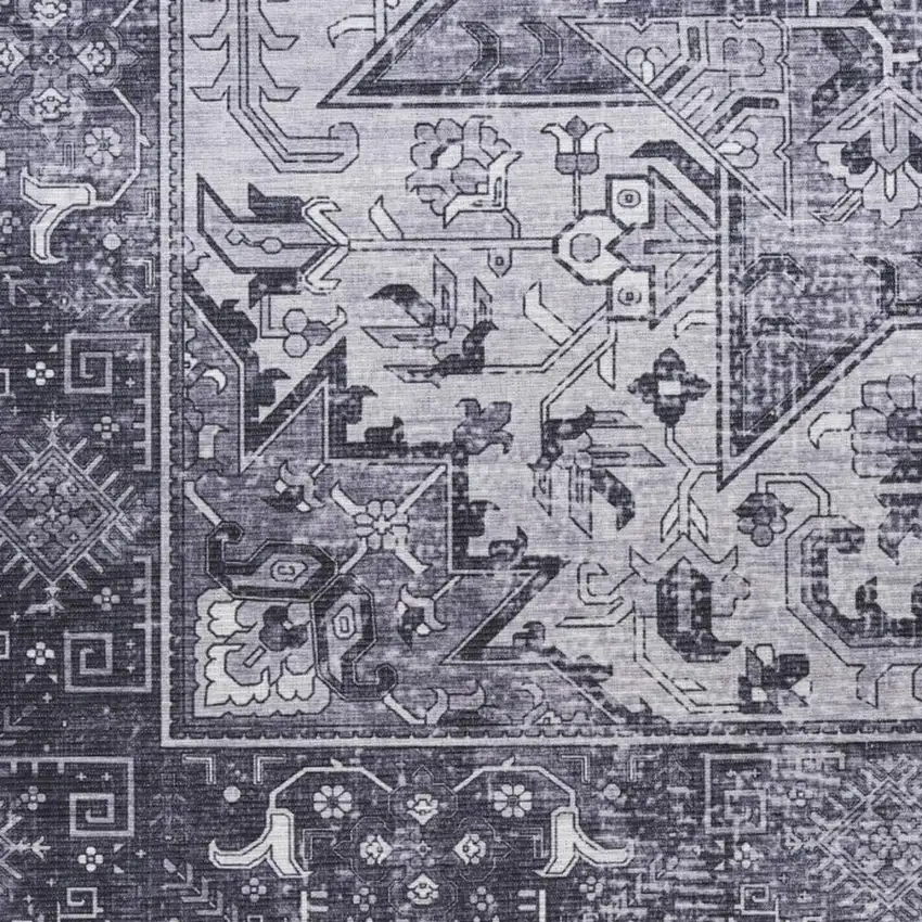 10' Gray Floral Distressed Runner Rug Photo 2