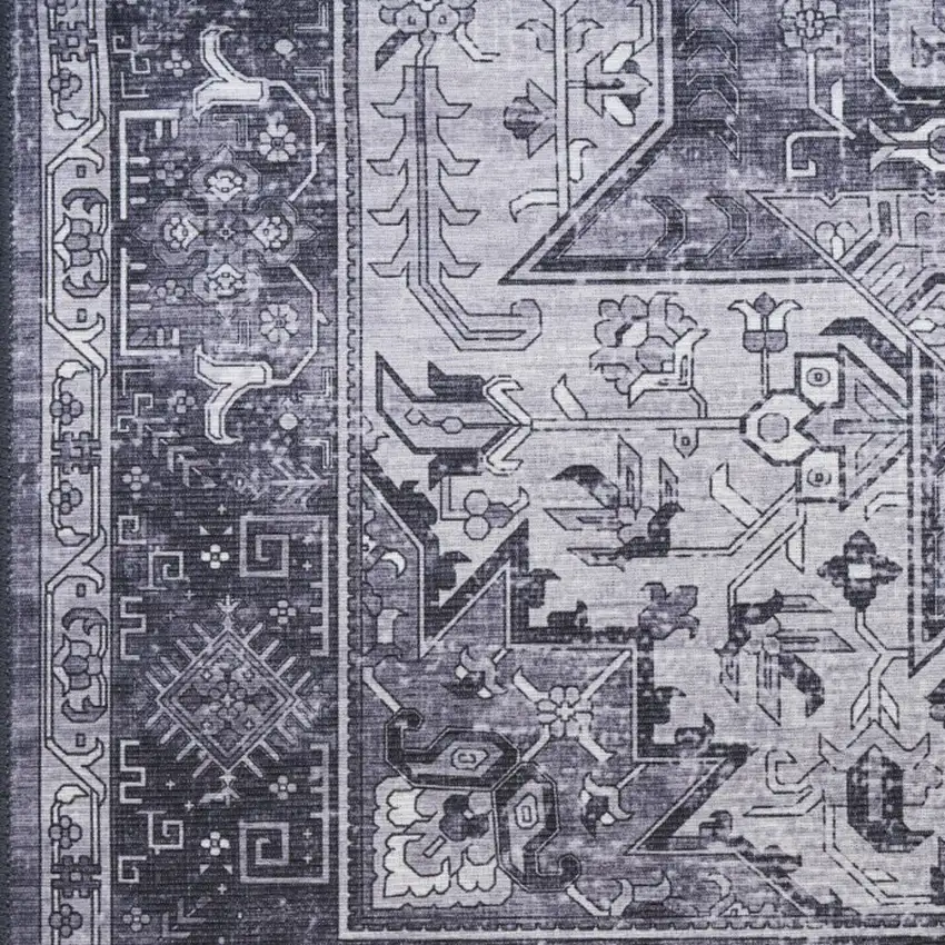 10' Gray Floral Distressed Runner Rug Photo 9