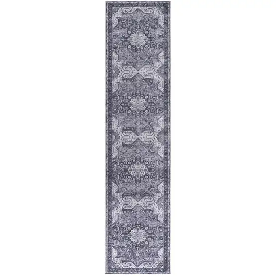 10' Gray Floral Distressed Runner Rug Photo 7