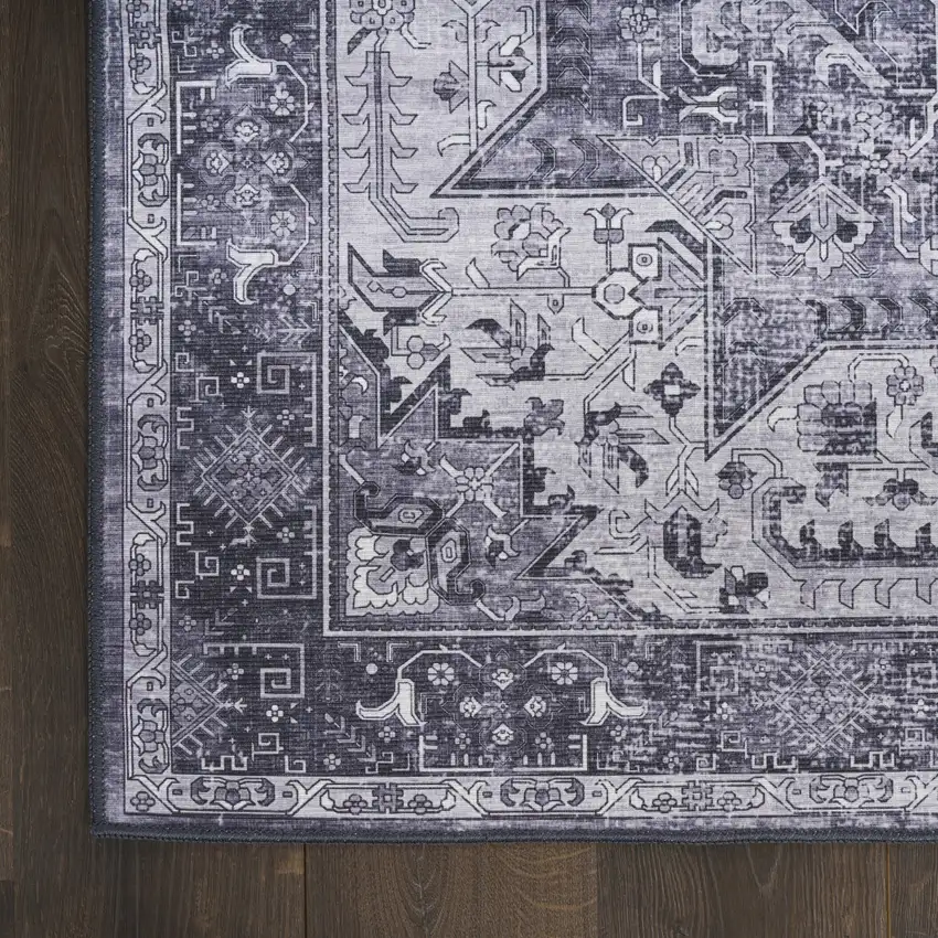 10' Gray Floral Distressed Runner Rug Photo 8