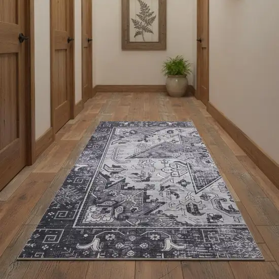 10' Gray Floral Distressed Runner Rug Photo 1