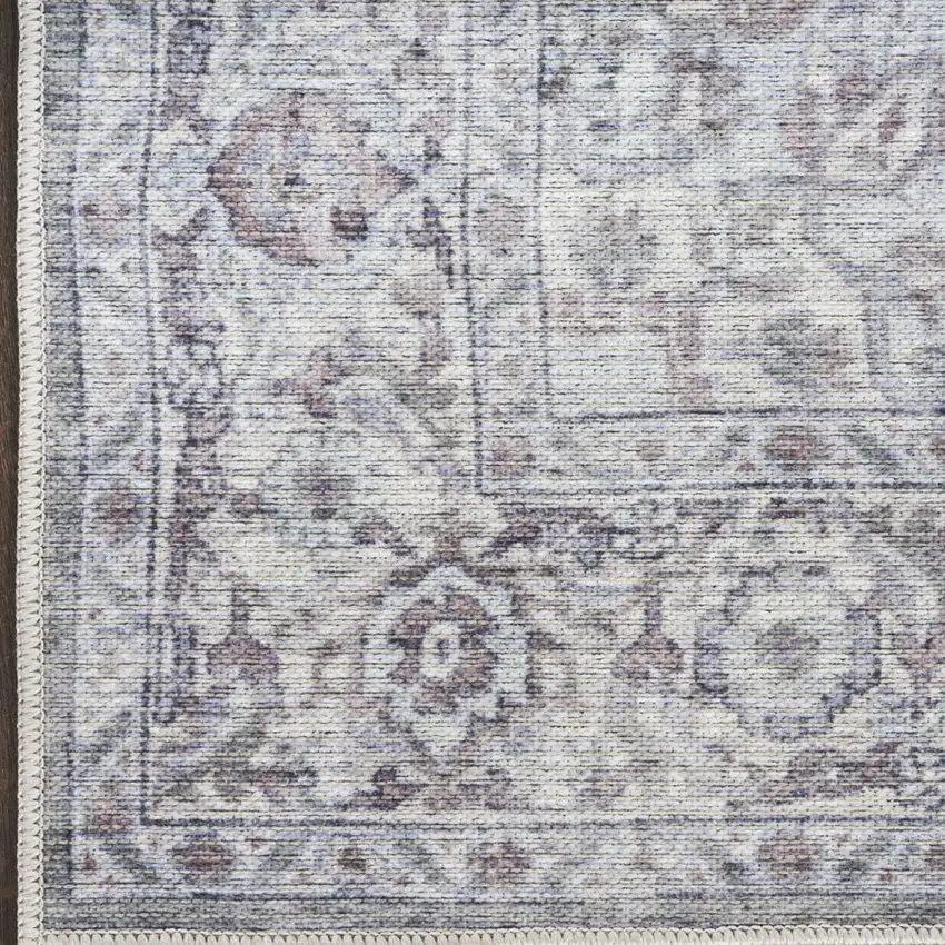 12' Gray Floral Distressed Runner Rug Photo 5