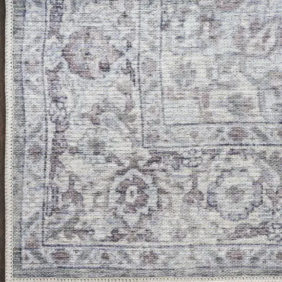 12' Gray Floral Distressed Runner Rug Photo 5