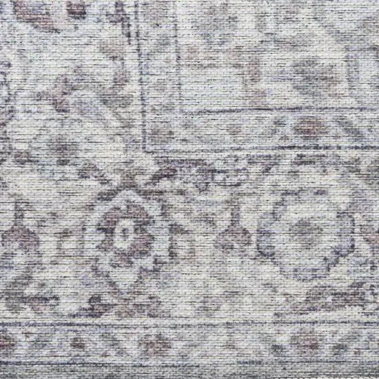 12' Gray Floral Distressed Runner Rug Photo 6