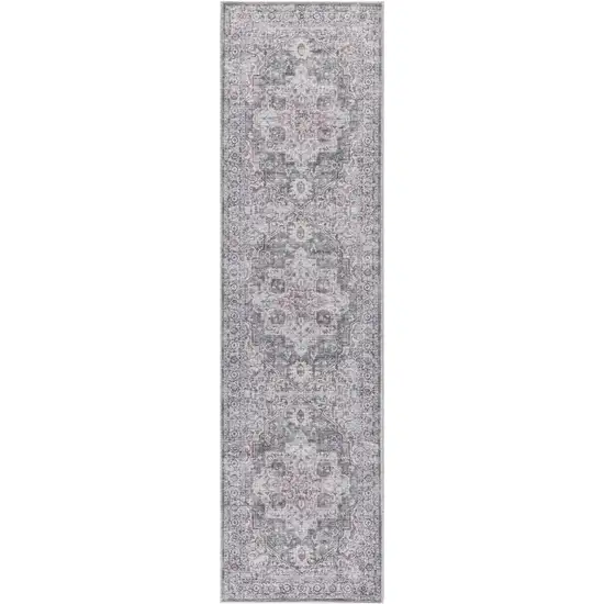12' Gray Floral Distressed Runner Rug Photo 2