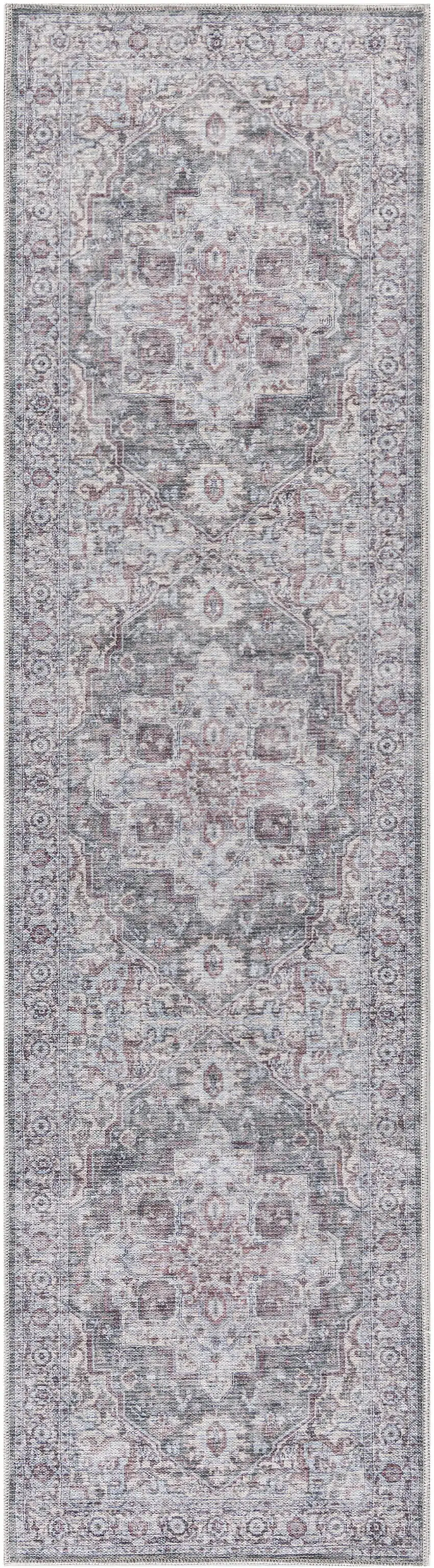 12' Gray Floral Distressed Runner Rug Photo 2