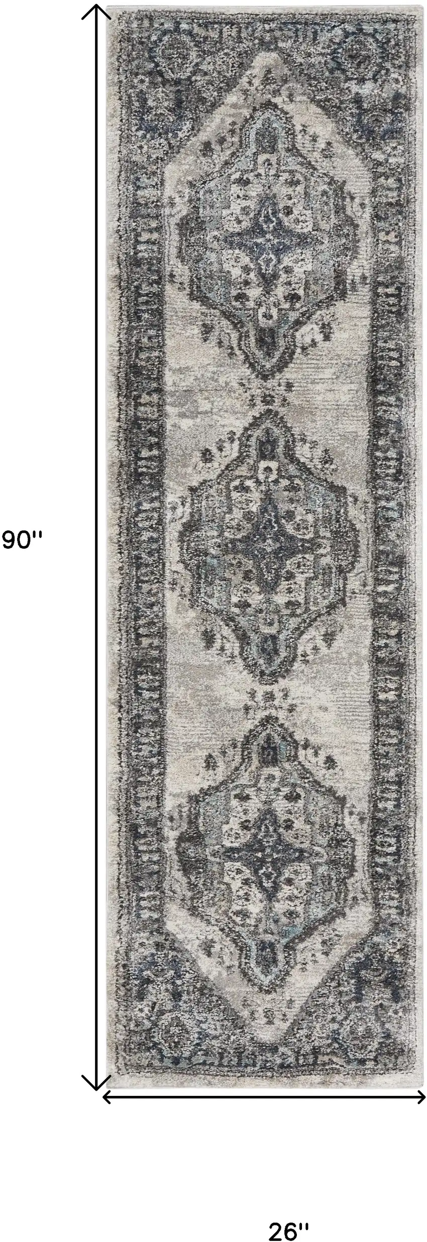 8' Gray Floral Power Loom Distressed Runner Rug Photo 3