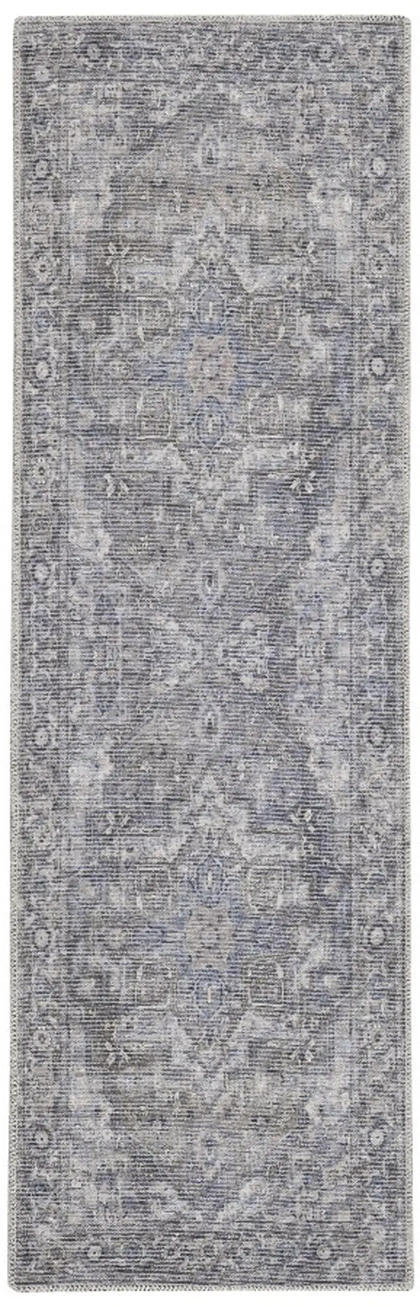 8' Gray Floral Power Loom Distressed Washable Runner Rug Photo 2